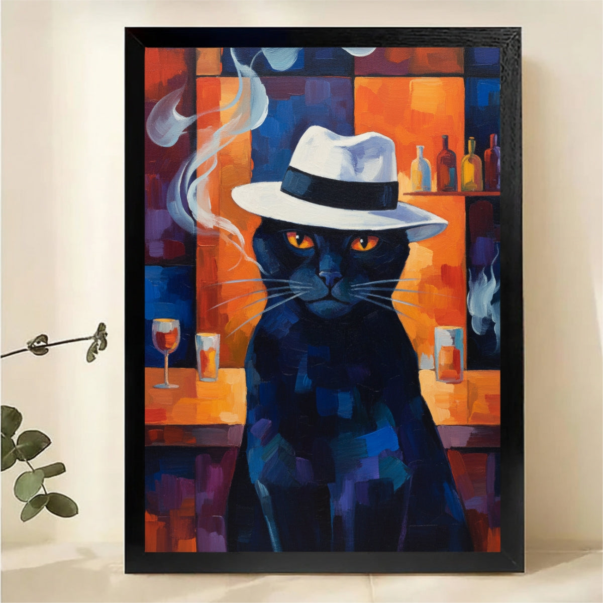 Cool Cat at Bar Wall Art - Bold Abstract Print|W1280