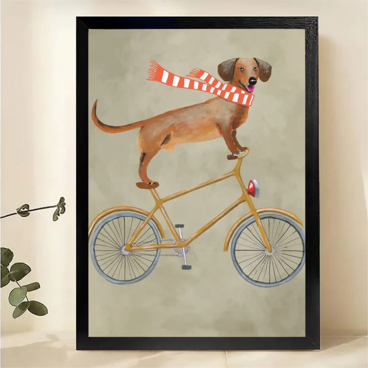 Dog Riding Bicycle Wall Art - Whimsical Dachshund Canvas Print|W1335