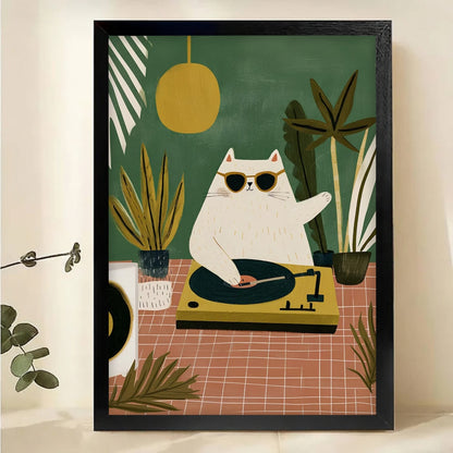 Cool Cat DJ Wall Art - Retro Music Canvas Print|W1136