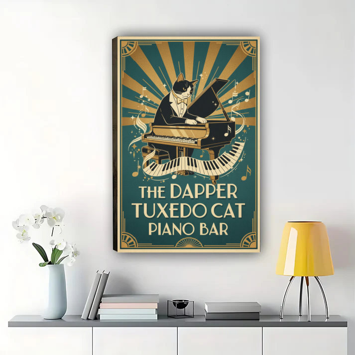 Dapper Tuxedo Cat Piano Bar Poster - Vintage Jazz Wall Art| W1052