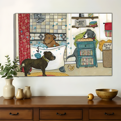 Wash Your Pits Pitbull Bathroom Wall Art - Funny Dog Canvas Print|W1348