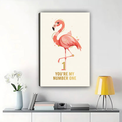 Retro Inspirational “You’re My Favorite” Flamingo Illustration – Pink Toned Wall Art on Natural Wood Canvas | W681
