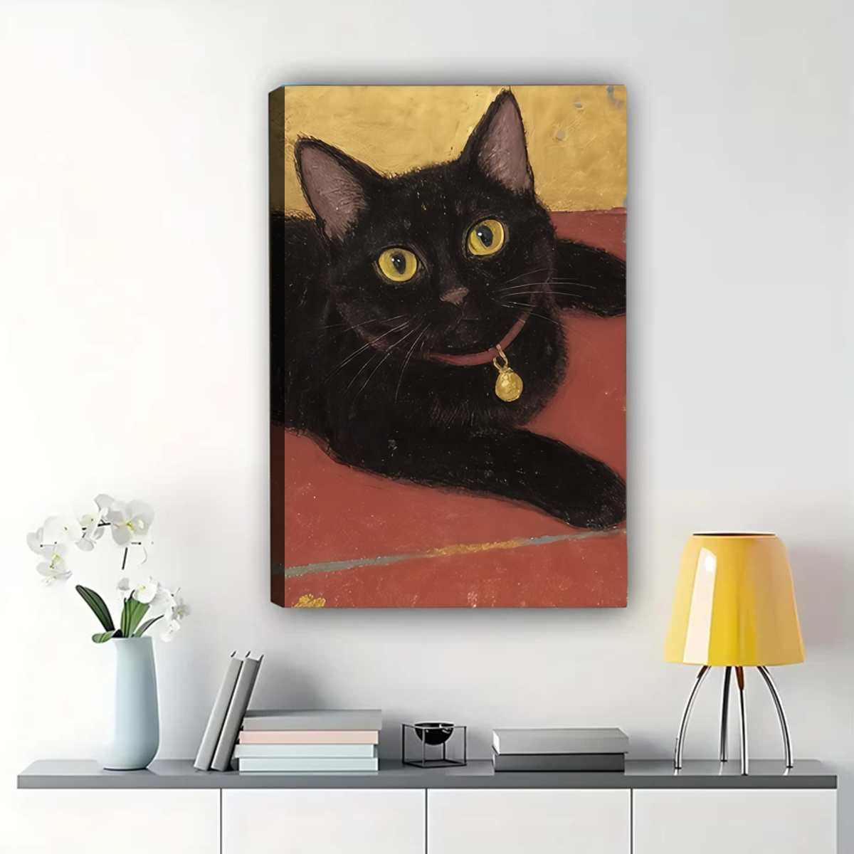 Black Cat with Golden Eyes Wall Art - Charming Portrait Print|W1288