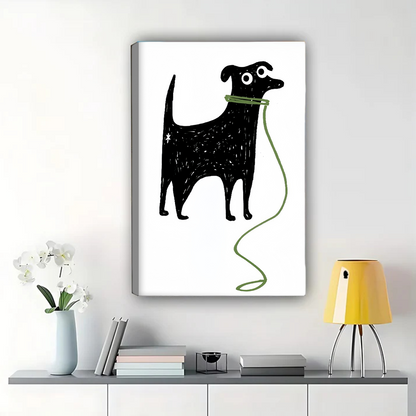 Dog with Leash Wall Art - Minimalist Line Drawing Print|W1296