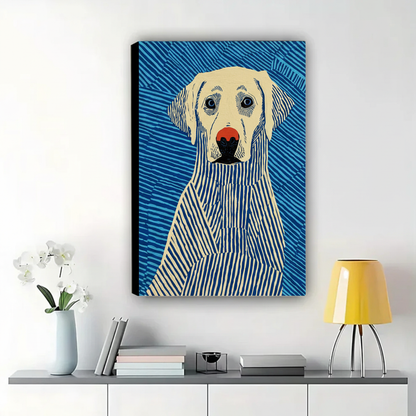 Labrador Dog Blue Stripe Wall Art – Bold Graphic Dog Canvas Print on Natural Wood Frame | W2097