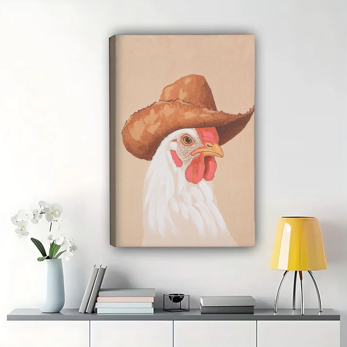 Rooster in Cowboy Hat Wall Art - Western Farmhouse Print|W1298