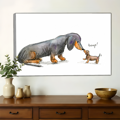 Dachshund Boop Nose to Nose Wall Art - Funny Watercolor Sketch Canvas Print| W1402