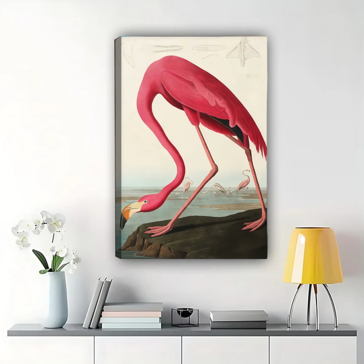 Flamingo Wall Art - Vintage Audubon Style Print|W1299
