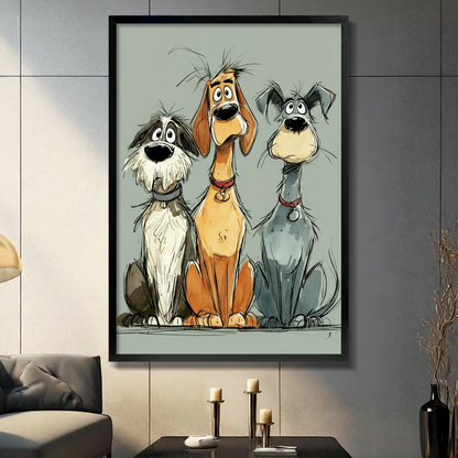 Funny Three Dogs Portrait Canvas Art w7312
