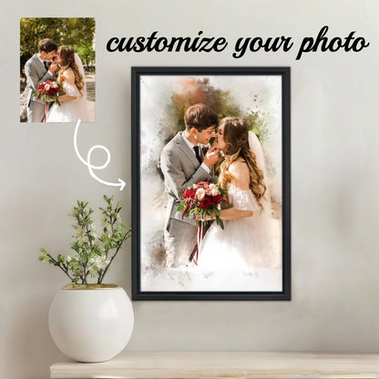 Personalized Wedding Watercolor Portrait Canvas | Custom Photo Illustration Art