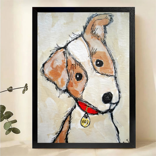 Curious Dog with Tilted Head Wall Art - Whimsical Pet Portrait Print|W1317