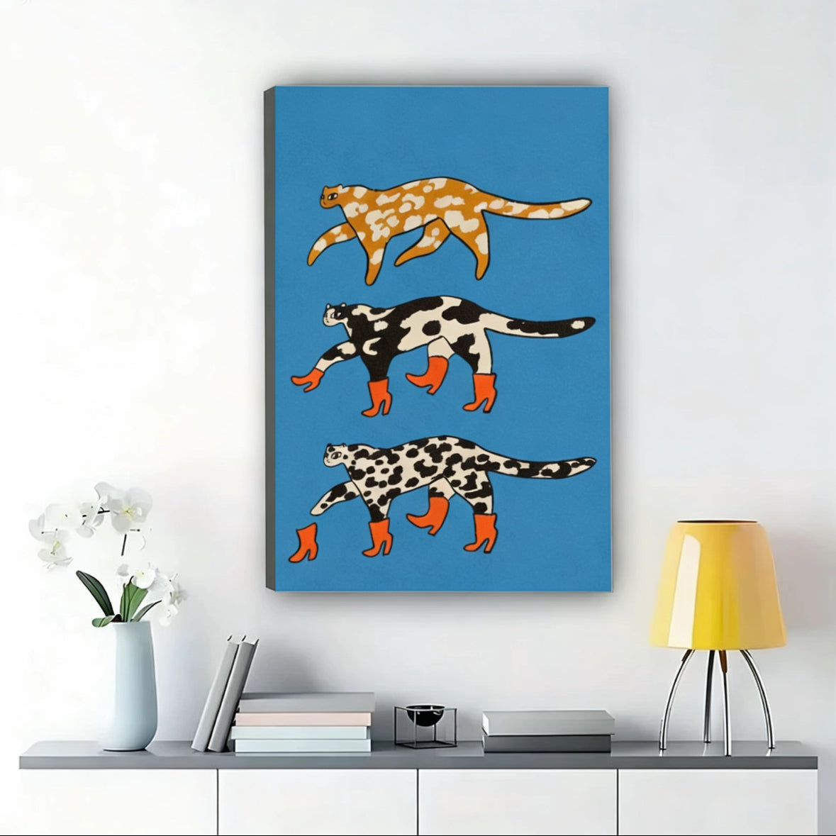 Cats in Heels Art Print – Whimsical Animal Wall Art Canvas Framed Decor W1522