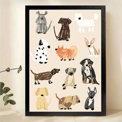 Dog Breeds Art Print - Whimsical Illustrated Dog Poster|W1221