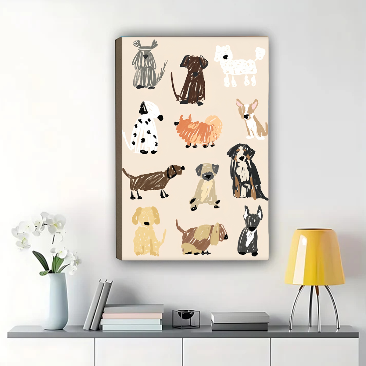 Dog Breeds Art Print - Whimsical Illustrated Dog Poster|W1221