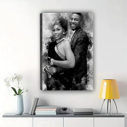 Custom Black and White Watercolor Portrait - Personalized Canvas Art