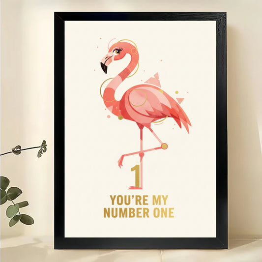 Retro Inspirational “You’re My Favorite” Flamingo Illustration – Pink Toned Wall Art on Natural Wood Canvas | W681