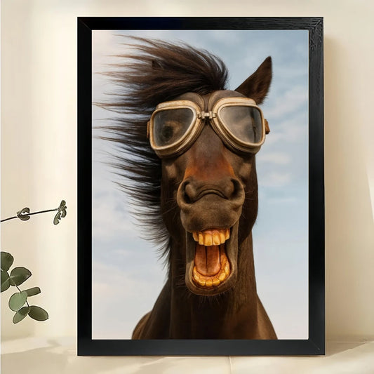 Pilot Horse – Whimsical Vintage Wall Art on Natural Wood Canvas | W893