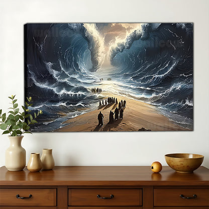 Dramatic Ocean Wave Beach Landscape – Majestic Nature Wall Art on Natural Wood Canvas | W737