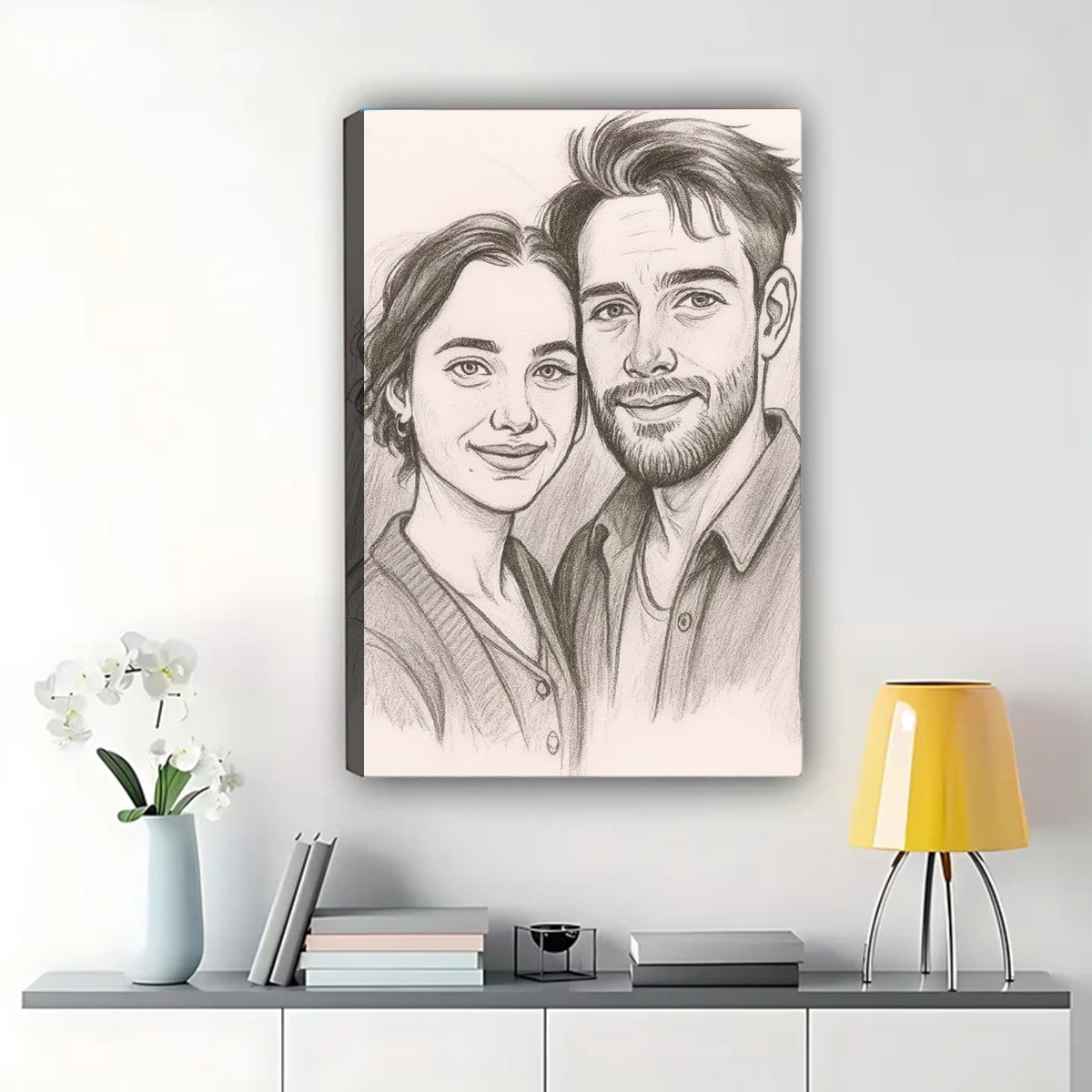 Custom Black and White Sketch Portrait from Photo - Canvas Art