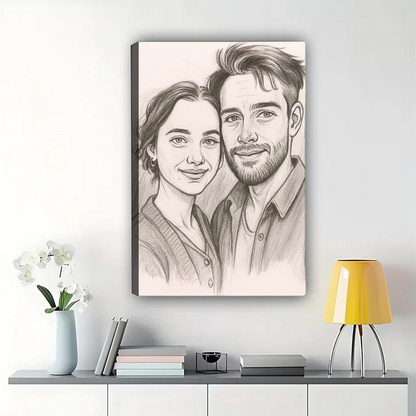 Custom Black and White Sketch Portrait from Photo - Canvas Art