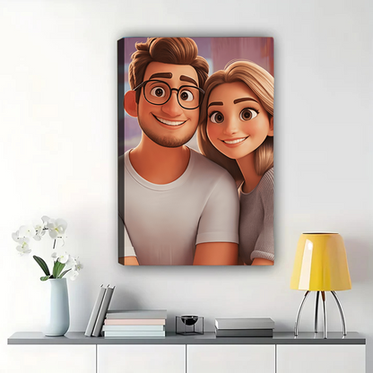 Custom Cartoon Couple Portrait from Photo - Personalized Canvas Art
