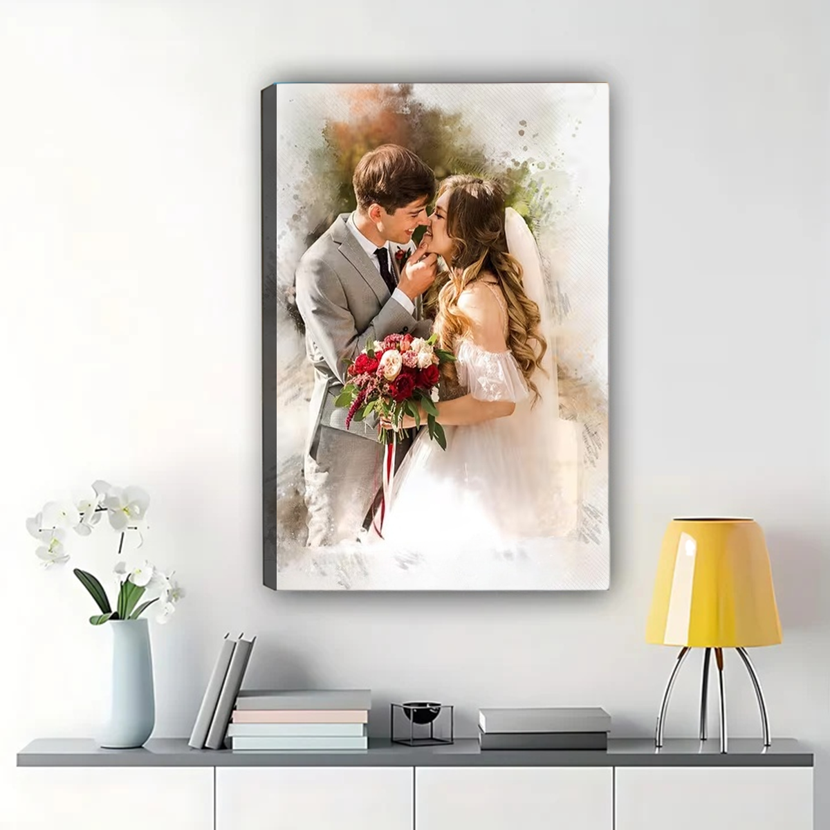 Custom Wedding Watercolor Portrait from Photo - Personalized Canvas