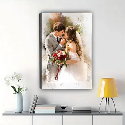 Custom Wedding Watercolor Portrait from Photo - Personalized Canvas
