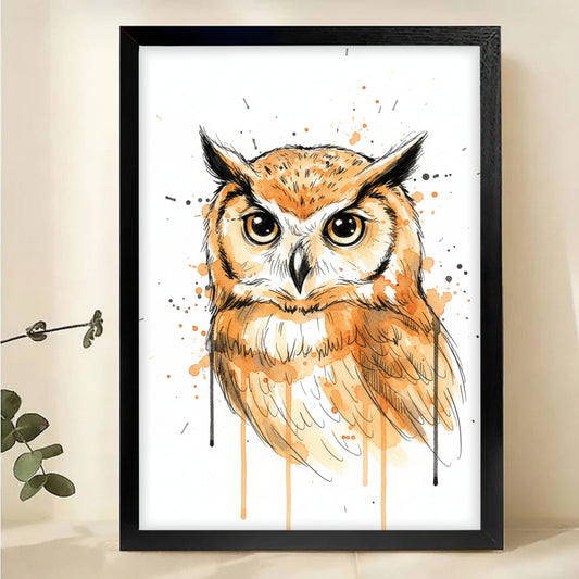 Watercolor Owl Art Print - Sketch Style Wildlife Wall Decor|W1116