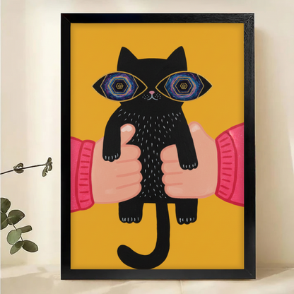 Psychedelic Cat Wall Art - Trippy Black Cat Canvas Print|W1137