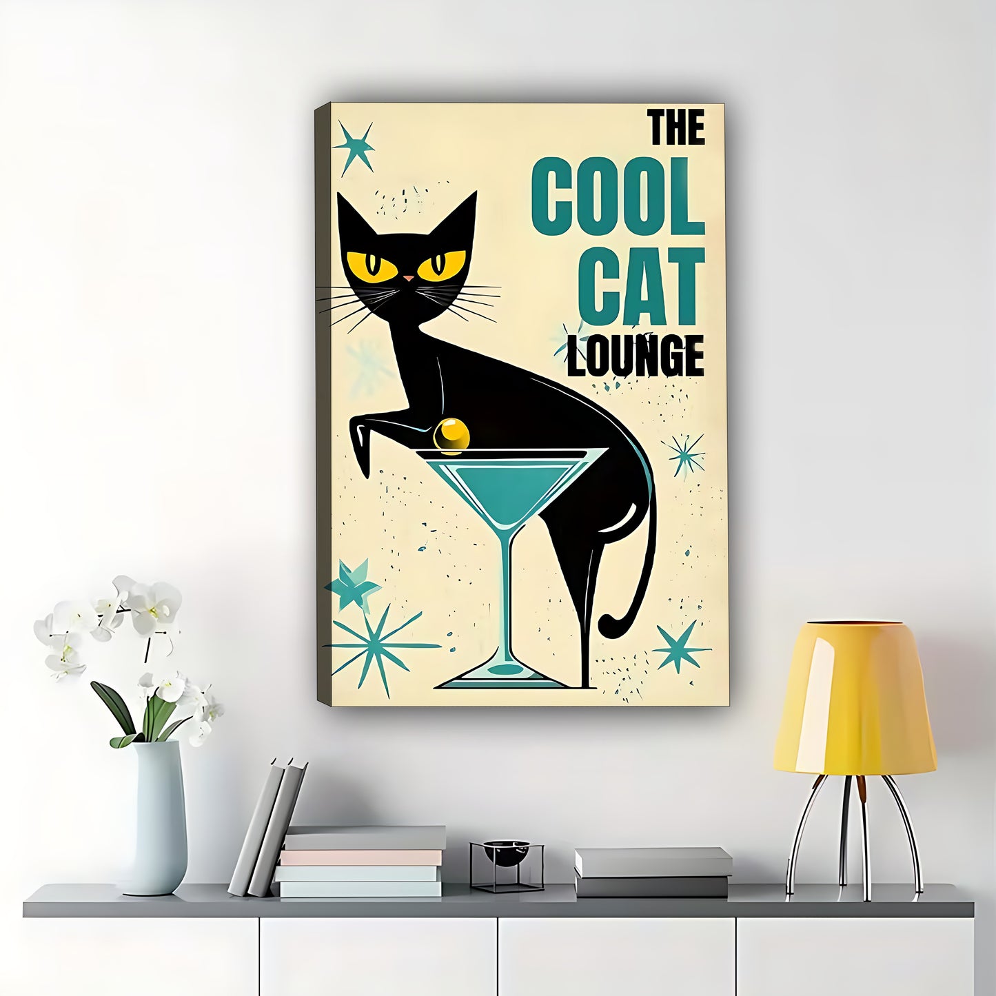 The Cool Cat Lounge Vintage- Poster Retro Cat Bar Wall Art| W523