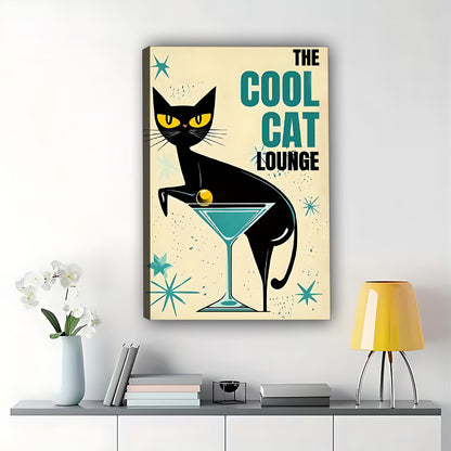 The Cool Cat Lounge Vintage- Poster Retro Cat Bar Wall Art| W523