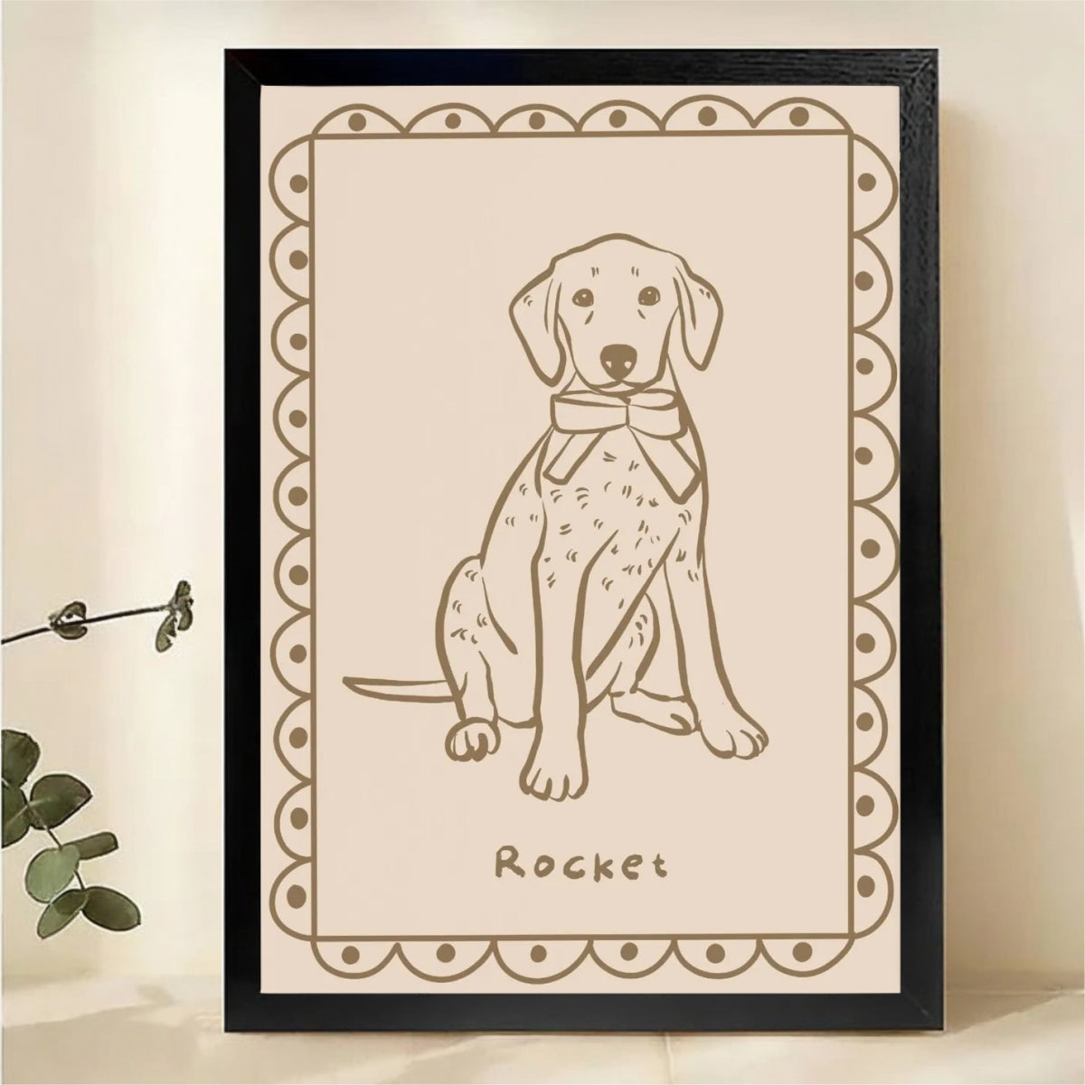 Custom Dog Portrait Line Art Wall Art - Personalized Pet Name Canvas Print|W1435