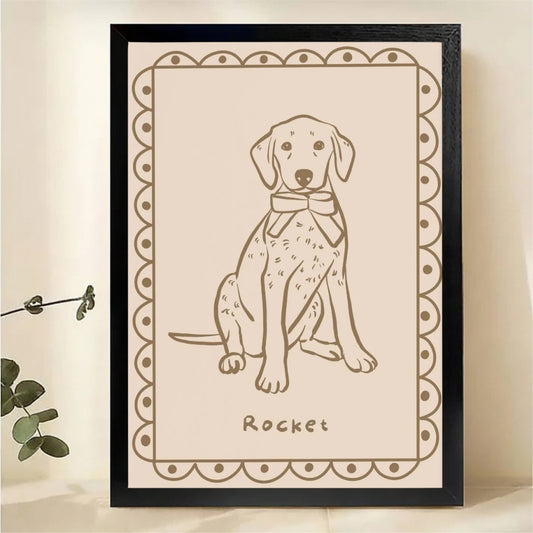 Custom Dog Portrait Line Art Wall Art - Personalized Pet Name Canvas Print|W1435