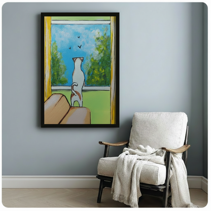 Cat Watching Birds Window Canvas Print