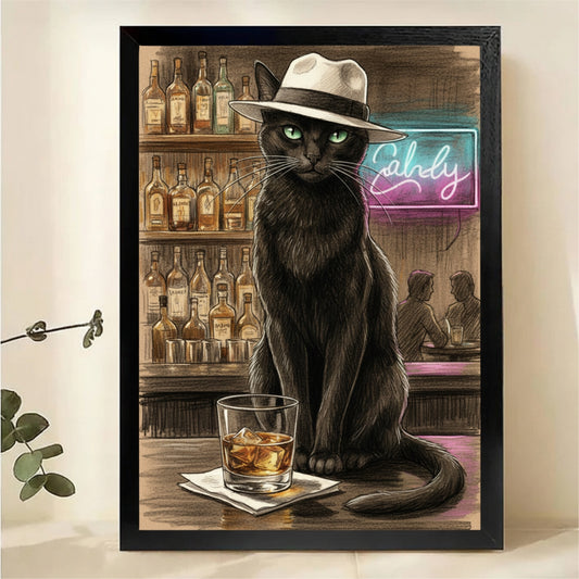 Cool Cat at Bar Wall Art - Vintage Whiskey Print|W1283