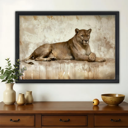 Resting Lioness Watercolor Canvas Art - Elegant Safari Wall Decor|W1175