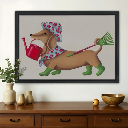 Dachshund Gardener Wall Art - Whimsical Garden Print|W1295