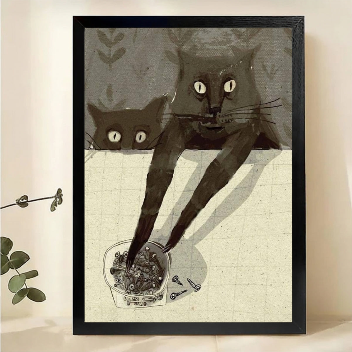 Cats with Long Arms Wall Art - Funny Surreal Cat Print|W1249