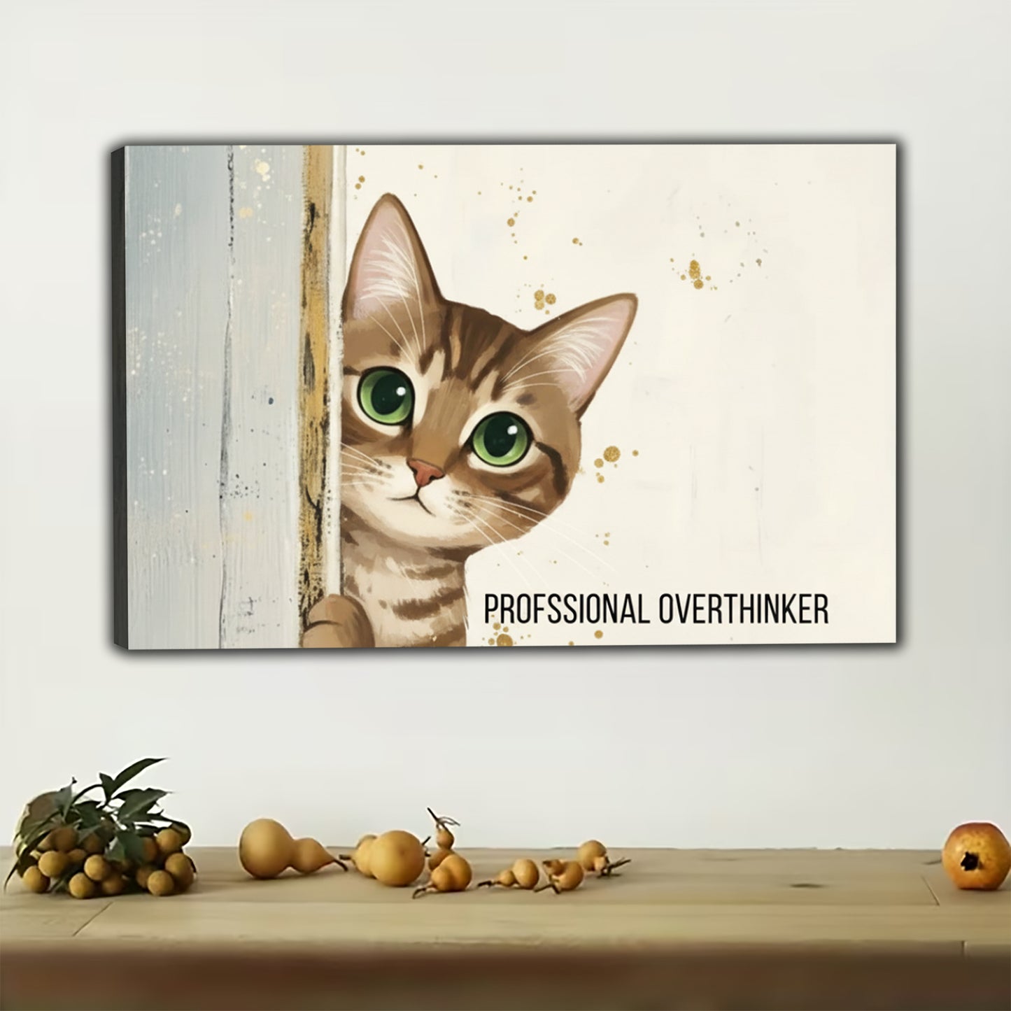 abby Cat Canvas Wall Art - Professional Overthinker Kitten Decor| W543