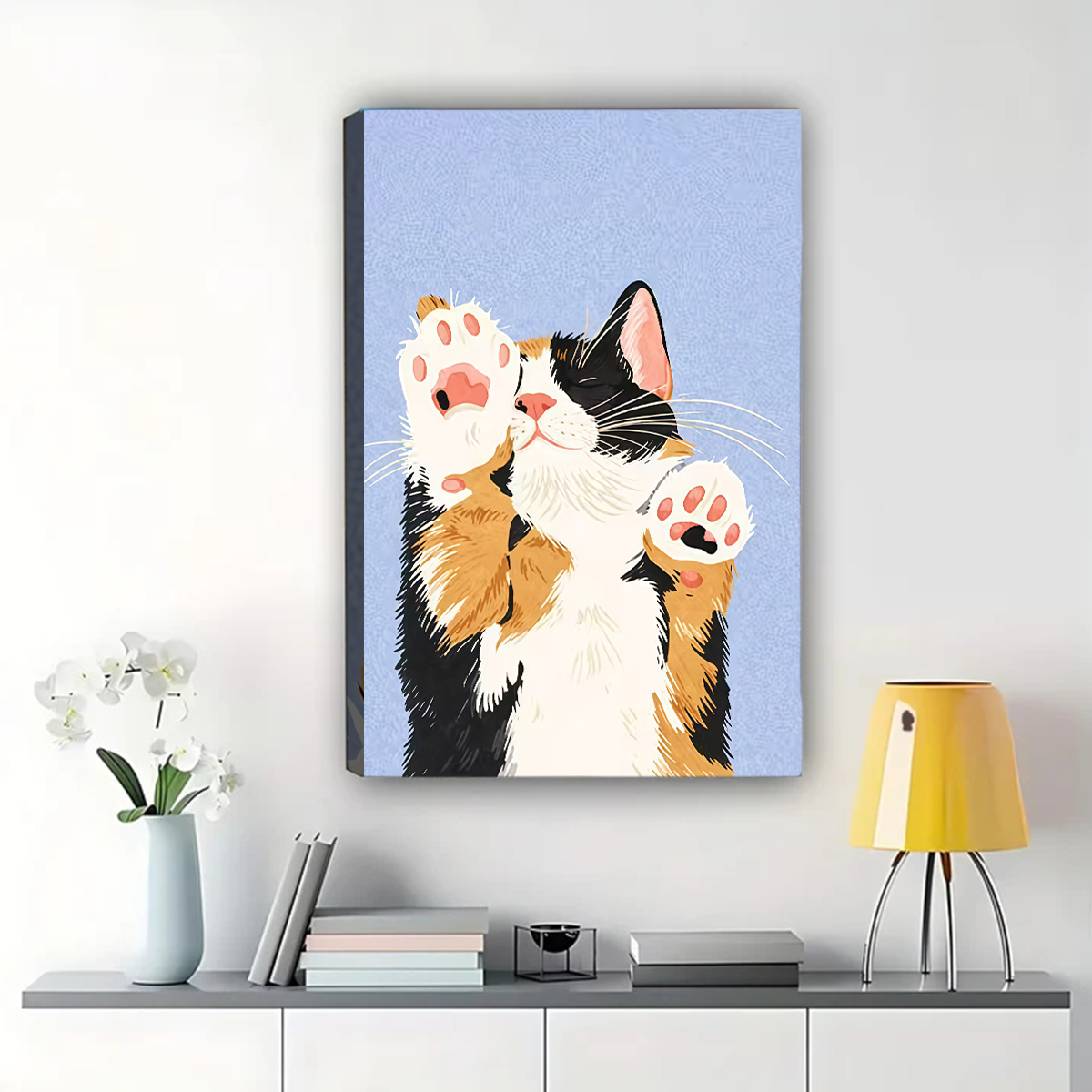 Cute Calico Cat Paws Up Wall Art - Adorable Kitten Print|W1149