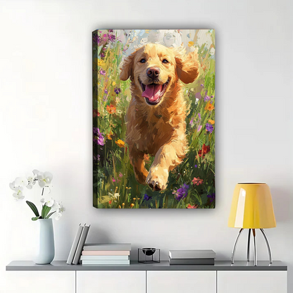 Golden Retriever in Wildflowers Wall Art - Joyful Garden Print|W1285