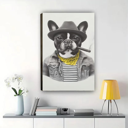 French Bulldog Cowboy Art – Cool Dog with Cigar Framed Print| W1034