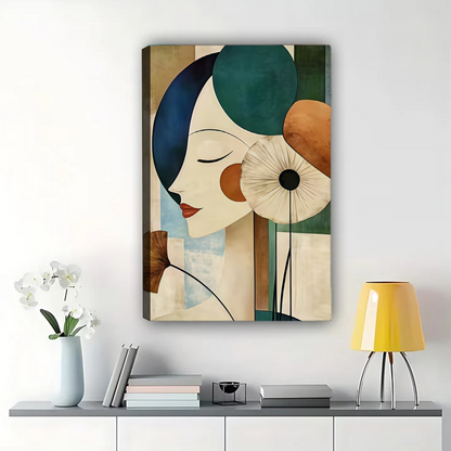 Art Nouveau Woman with Flowers Canvas Print - Modern Abstract Wall Art|W1120