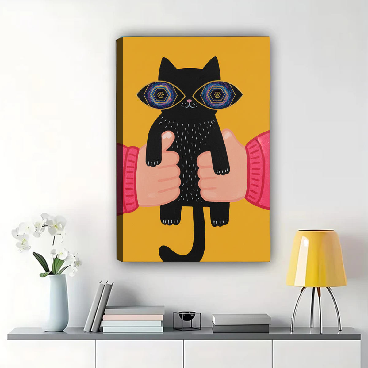 Psychedelic Cat Wall Art - Trippy Black Cat Canvas Print|W1137