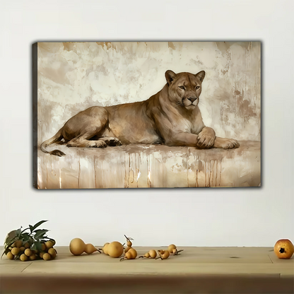 Resting Lioness Watercolor Canvas Art - Elegant Safari Wall Decor|W1175