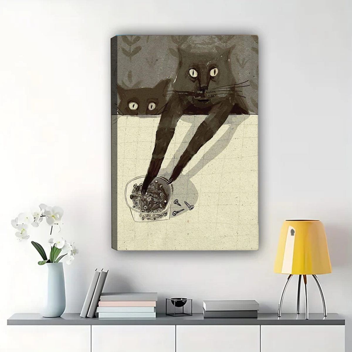 Cats with Long Arms Wall Art - Funny Surreal Cat Print|W1249