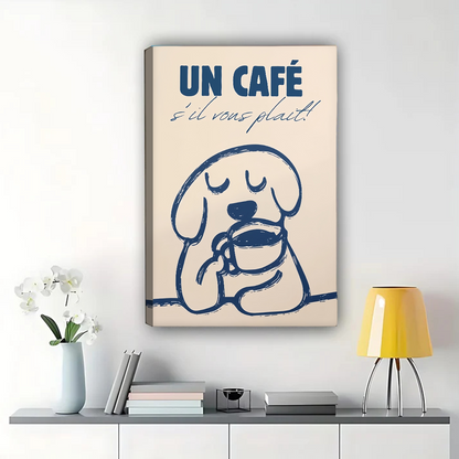 French Coffee Dog Wall Art - Minimalist Line Drawing Print|W1312