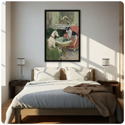 Dogs Playing Chess Classical Oil Canvas Wall Art