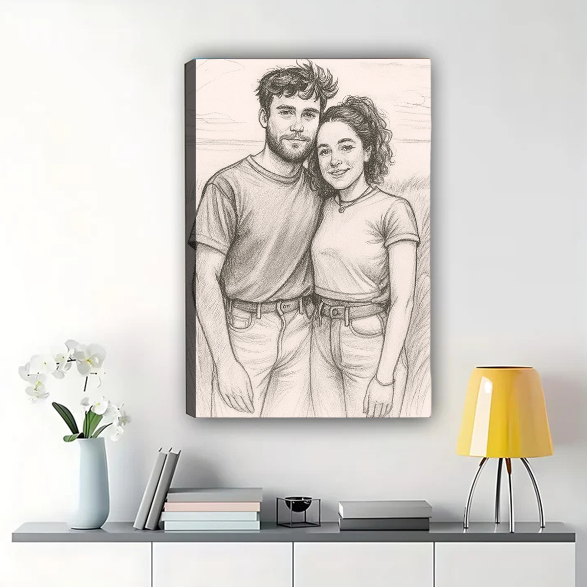 Custom Black and White Sketch Portrait from Photo - Canvas Art