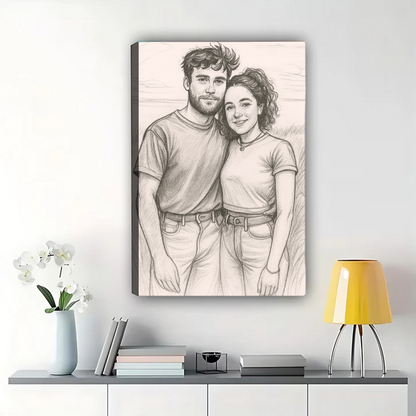 Custom Black and White Sketch Portrait from Photo - Canvas Art